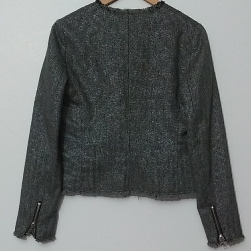 MNG Casual Black & Silver Moto Tweed Jacket XS - Picture 6 of 8